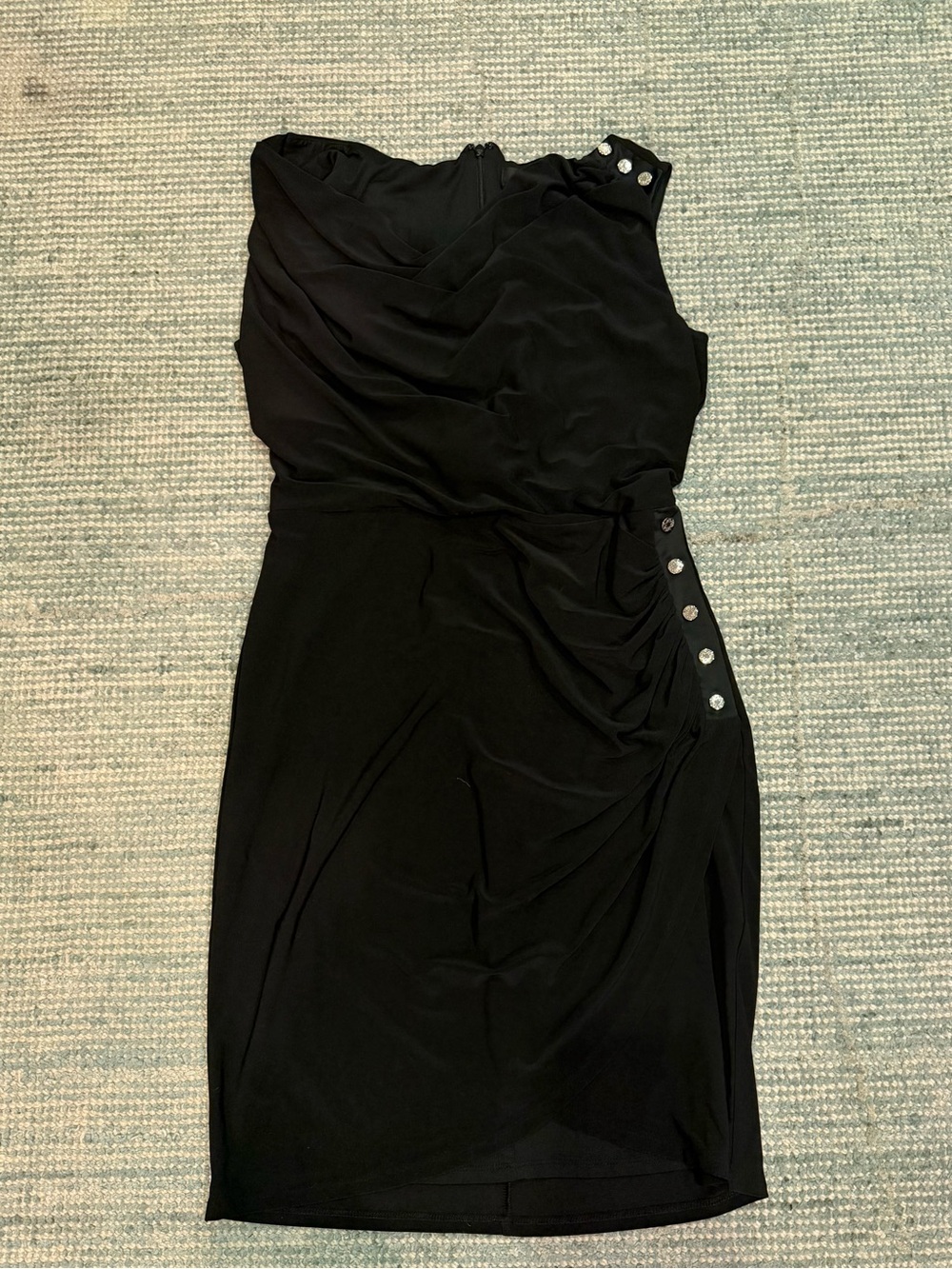 White House Black Market Black One-Shoulder Ruched Sheath Dress with Buttons